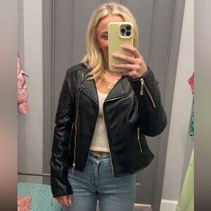 Black Leather Quilted Women's Jacket